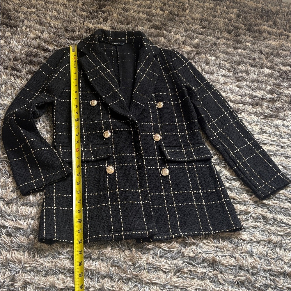 NWOT! Black Gold Windowpane Tweed Blazer & Short Set, Size XS - Picture 7 of 9
